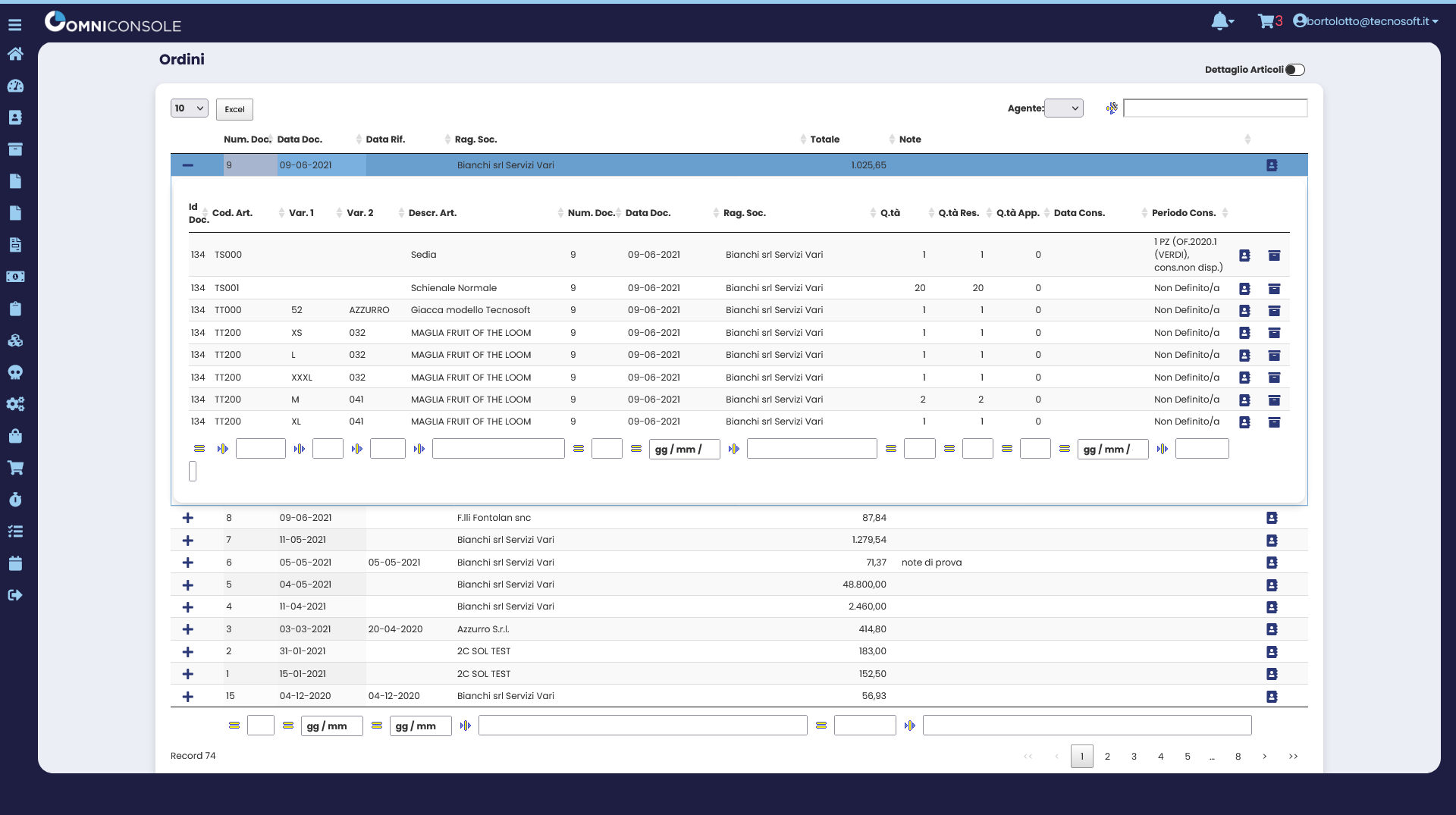 OmniConsole vista documenti e ordini