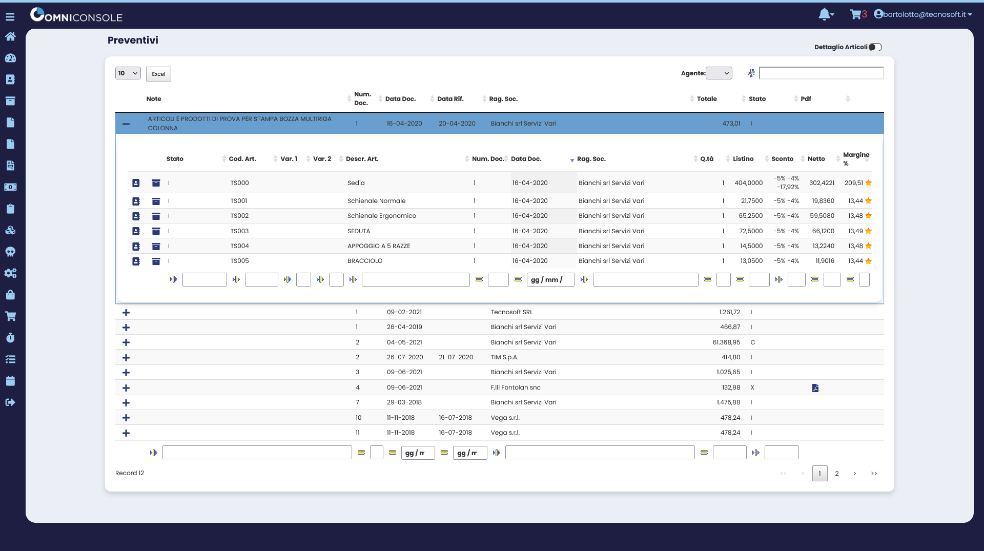 OmniConsole dettaglio documenti e preventivi
